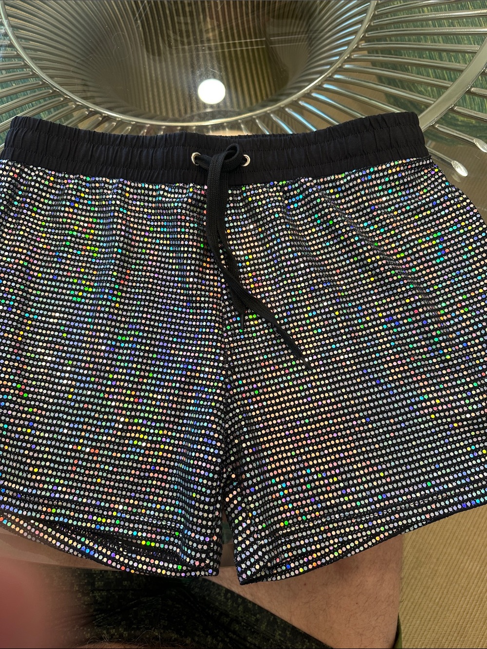 NWT Knobs Men's  holographic Sequin Shorts with Drawstring Waist size medium